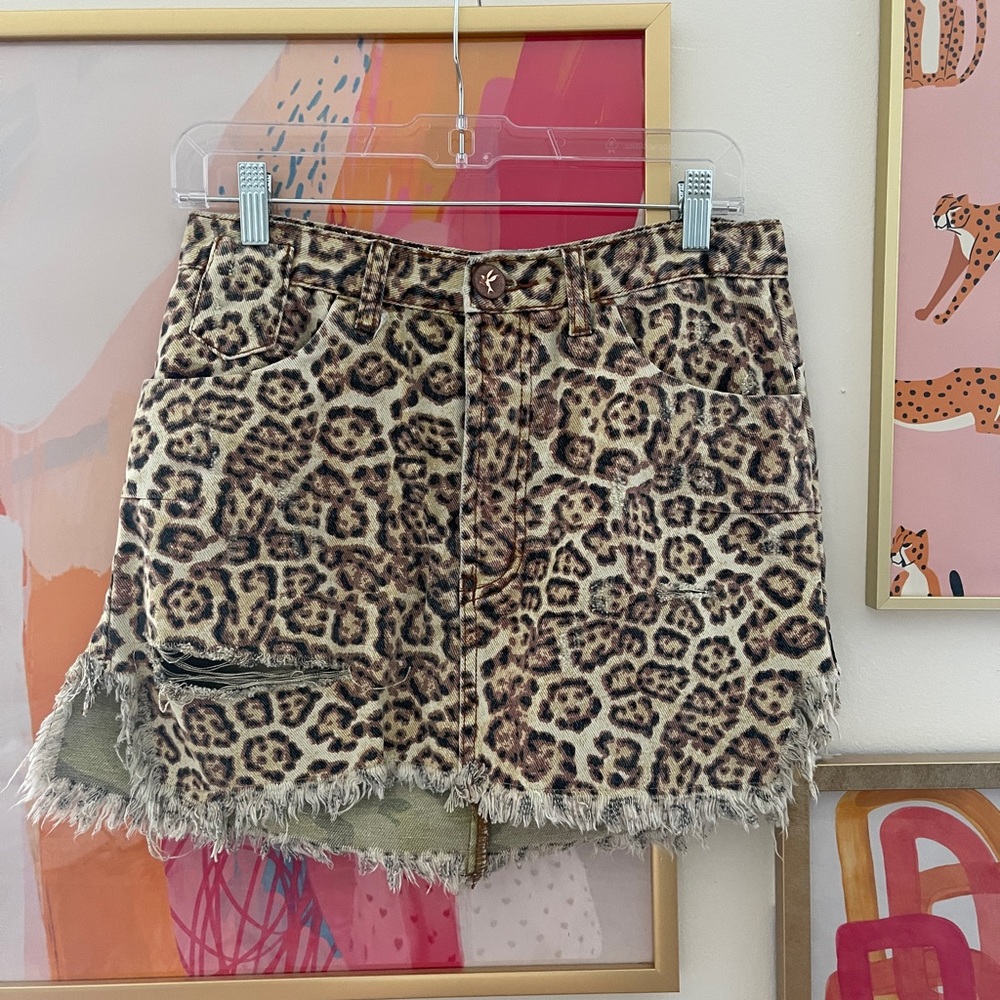 Cheetah denim skirt